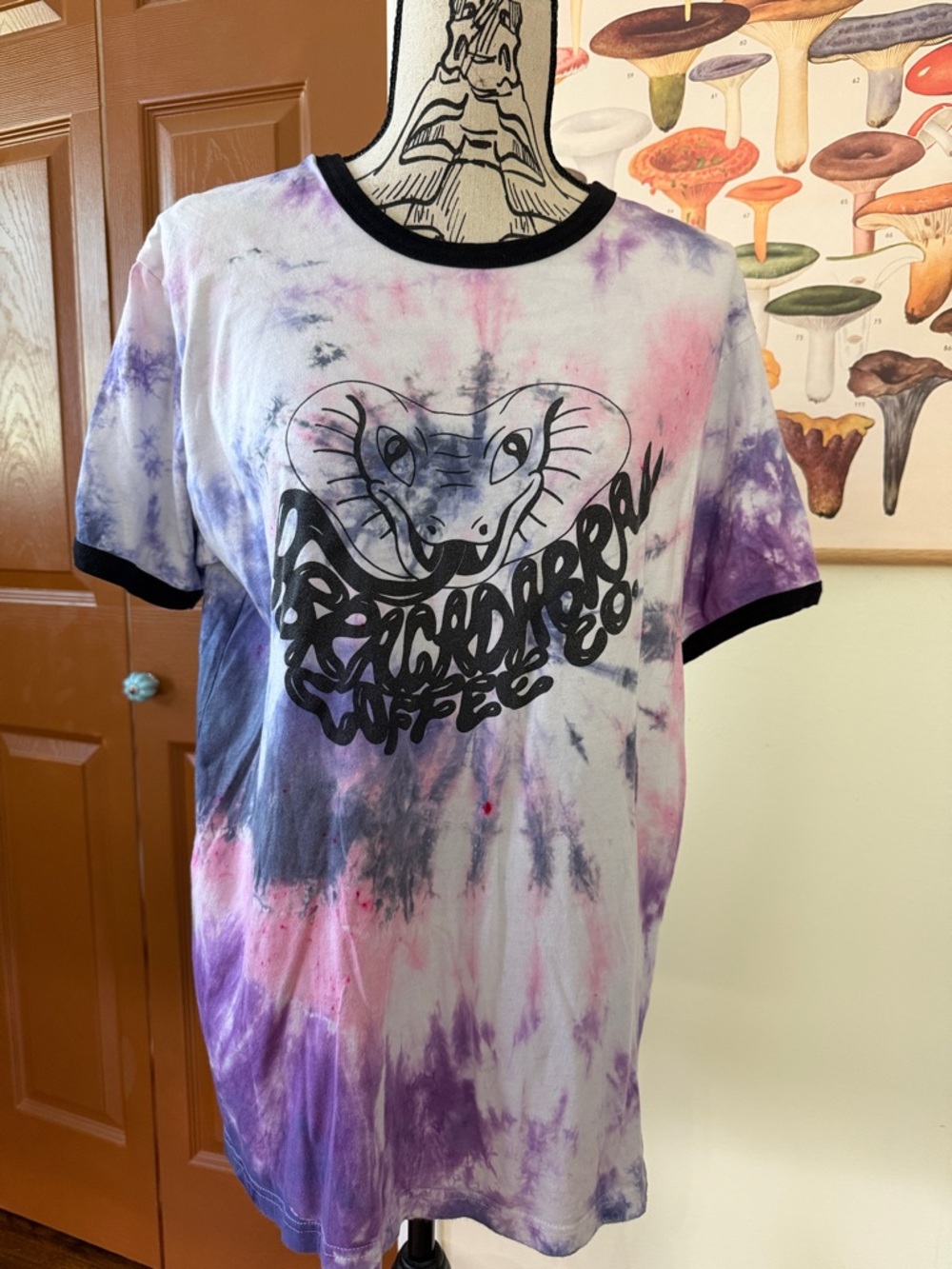 Graphic Image Tie-Dye Ringer Tee in Purple, Pink, Black